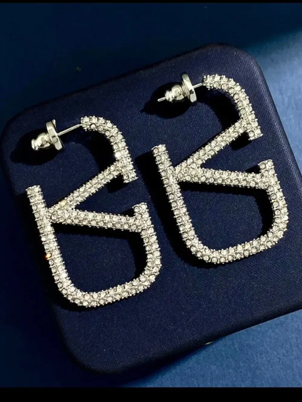 Designer Inspired V Rhinestone Earrings